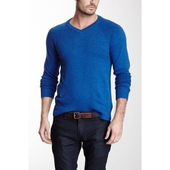 Lucky Brand Sweater V Neck Pullover Knit Speckled White Blue Mens Sz XL - Picture 2 of 11